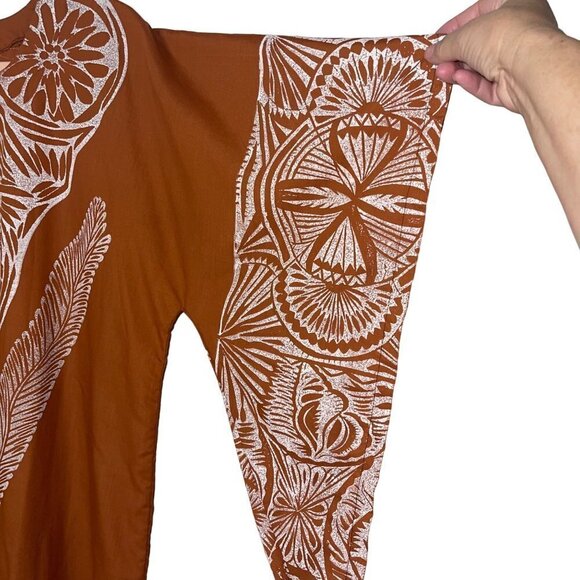 Vintage Womens Dress Size Large Brown Maxi Dramatic Sleeve Caftan Hawaiian - Picture 6 of 10